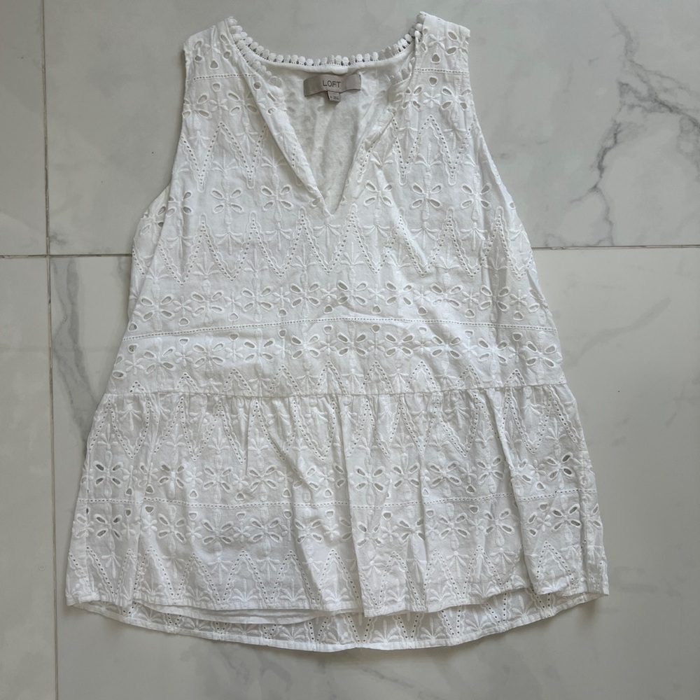 LOFT White Sleeveless Eyelet Blouse